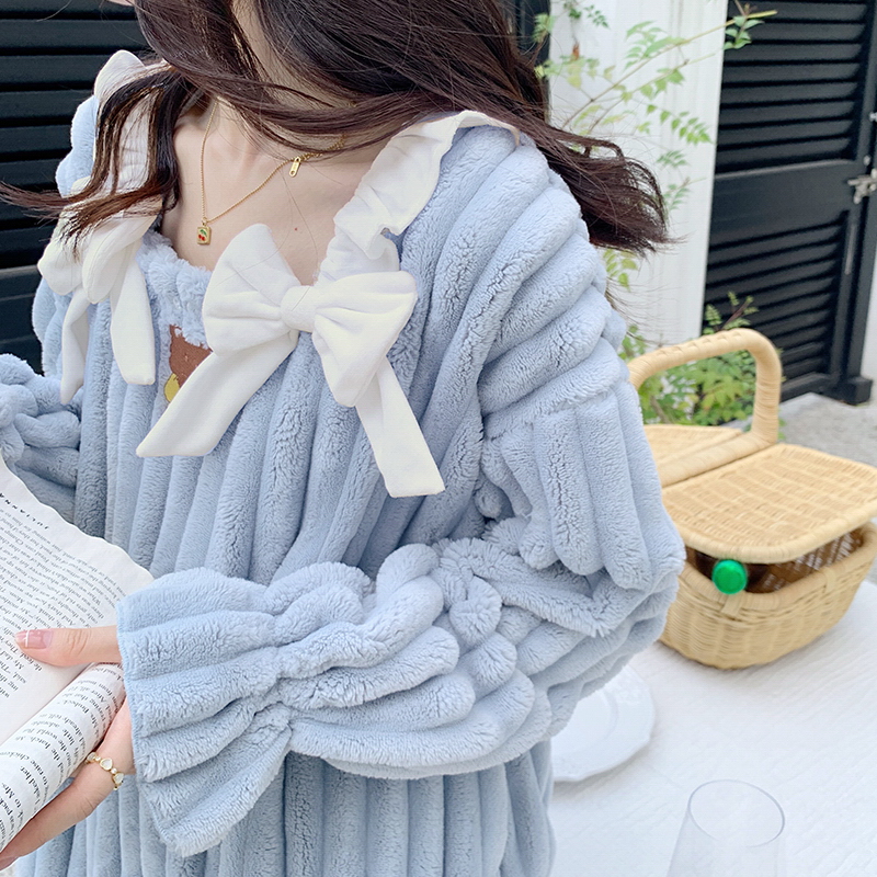Real photo jacquard velvet pajamas women autumn and winter thick plush warm coral velvet home clothing women's suit