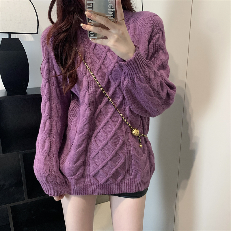 Real price real price autumn and winter new lazy loose outer wear twist mid-length knitted sweater women