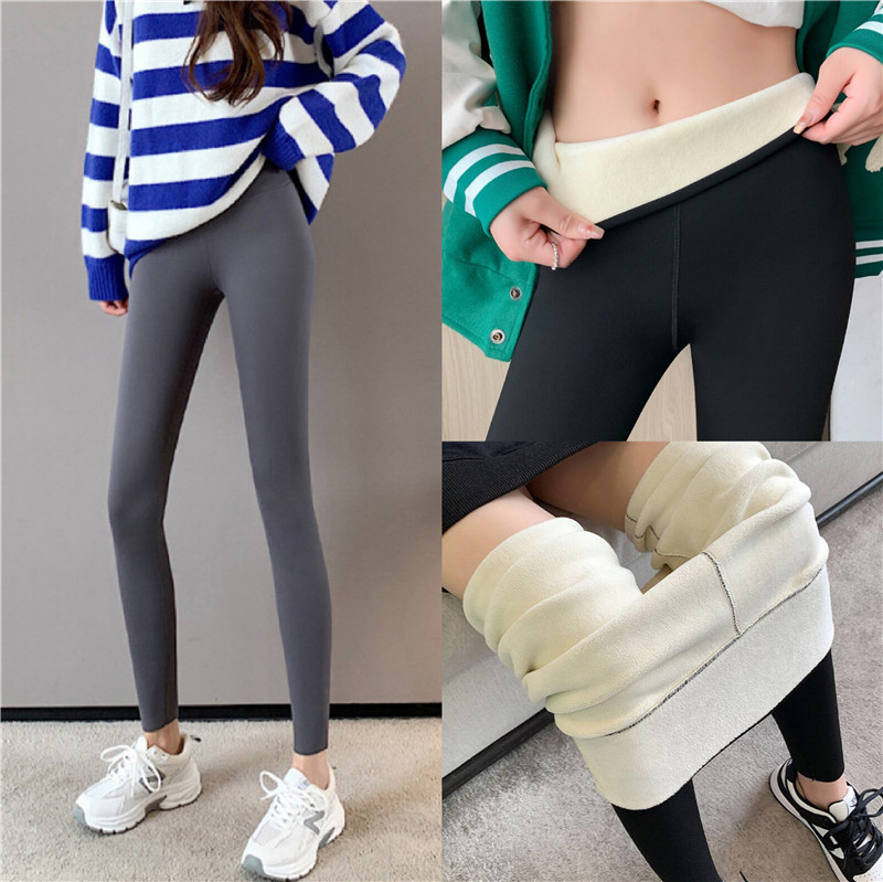 Real shot does not reduce the price of lamb velvet shark pants high waist warm abdomen Barbie pants autumn and winter plus velvet thickening leggings