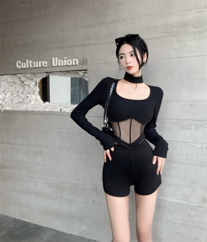 Real auction price!  New mesh slim fit sexy hot girl fishbone bottoming shirt one-piece top with detachable neck