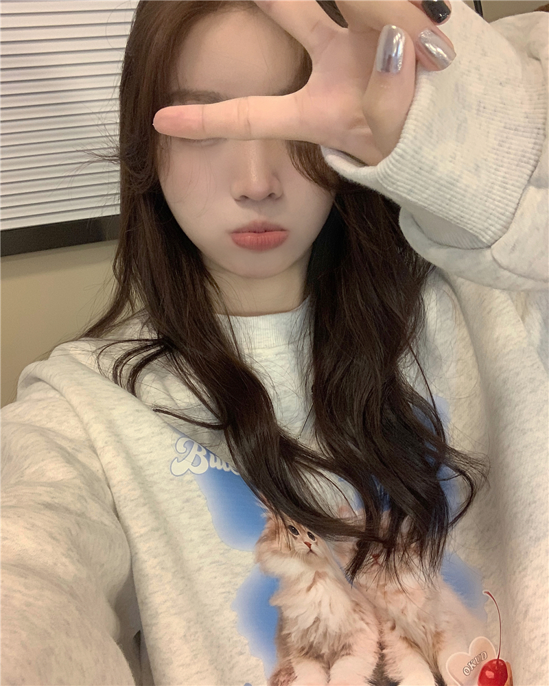 310 grams of imitation cotton interwoven fabric can not play the winter thickened fleece sweater women's round neck printing back bag