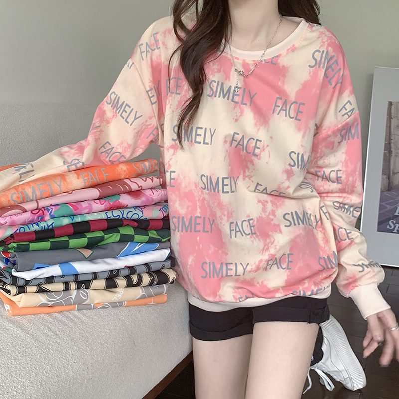 Real shot graffiti sweater women's long-sleeved Korean version loose early autumn 22 new net red super hot all-match top