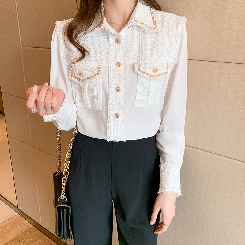 Real shot 2022 autumn new design sense of small foreign style long-sleeved heavy silk shirt women's small fragrance top