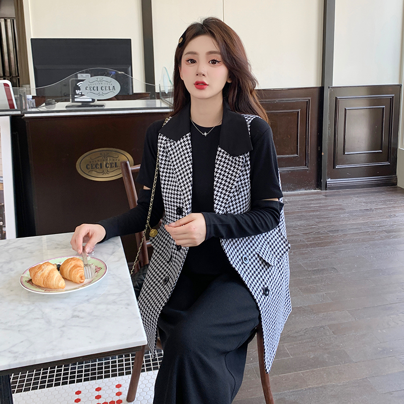 Real shot large size 2023 spring new small fragrance style suit collar vest coat slim long-sleeved dress suit female
