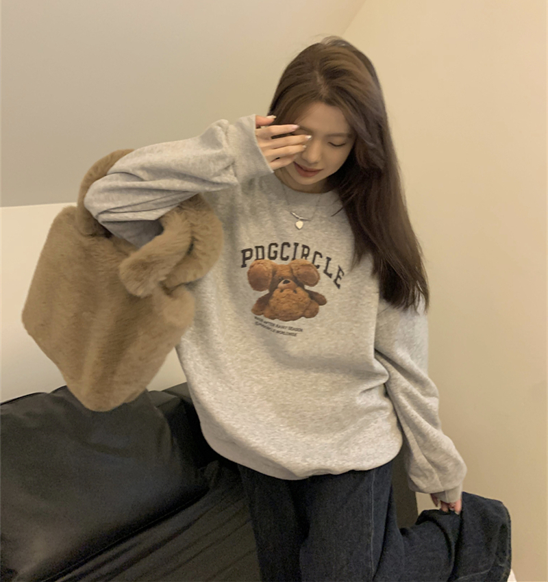Big fish scales 260g 100% polyester thin sweater women's round neck print back bag
