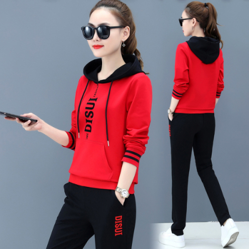 Official figure leisure suit women's new fashion large size loose hooded sweater set for autumn / winter 2020
