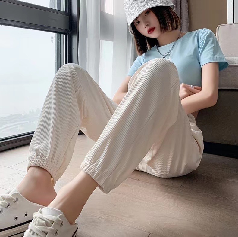 Official figure ice silk sweatpants women's summer thin style loose binding feet show thin versatile cool pants leisure lantern Harun pants