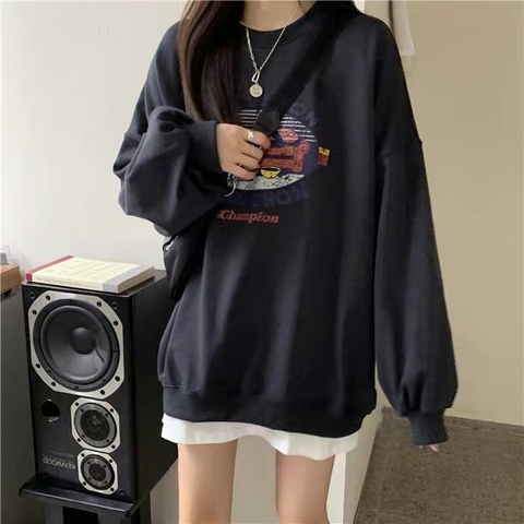 Thin section super hot round neck sweater women's Korean version capless thin coat student loose top clothes women