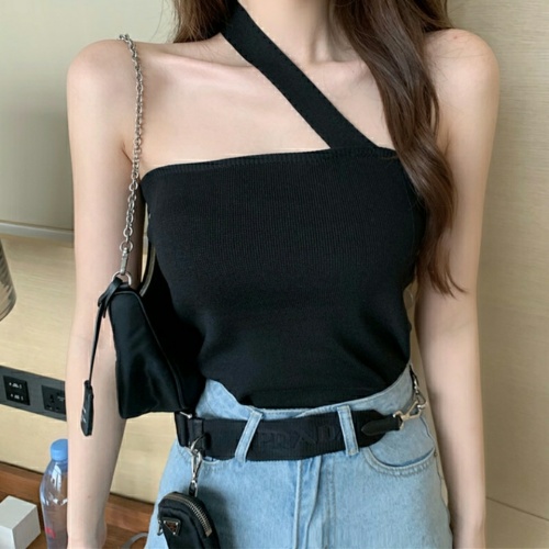 chic sexy personality off-shoulder oblique shoulder vest sling tube top 2023 summer new style slim top women's clothing