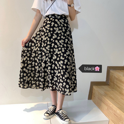 Super fire Little Daisy net red skirt women's summer 2020 new Korean high waist thin medium long floral skirt