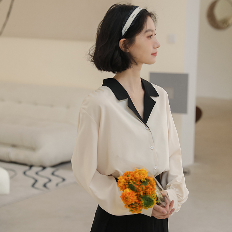 Actual shooting of 2022 spring new Hong Kong style shirt women's design sense suit collar minority coat Long Sleeve Chiffon shirt