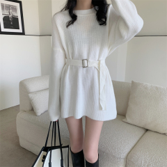 Real shooting real price autumn and winter Korean loose sweater short skirt lazy wind wear medium and long waist sweater women