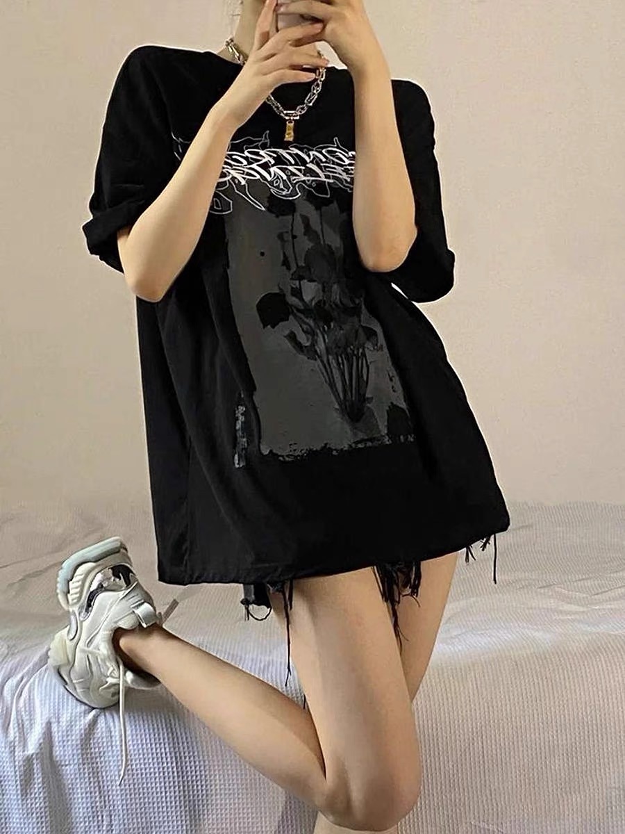 Short sleeve T-shirt women's summer new ins Harajuku fashion print loose and versatile top