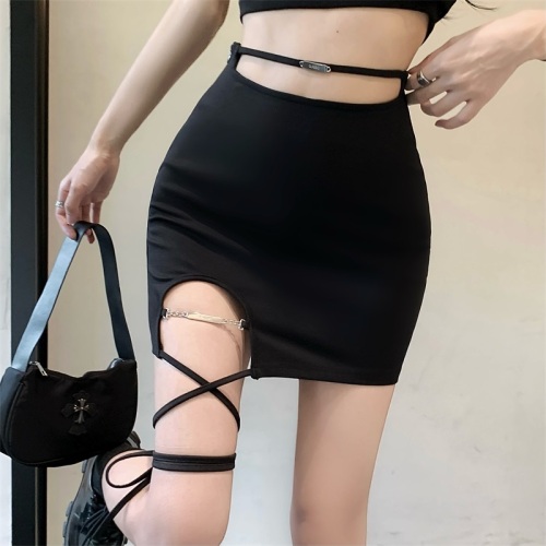 Real price! New style spice girl high waist irregular bandage, unique and thin, versatile hip skirt