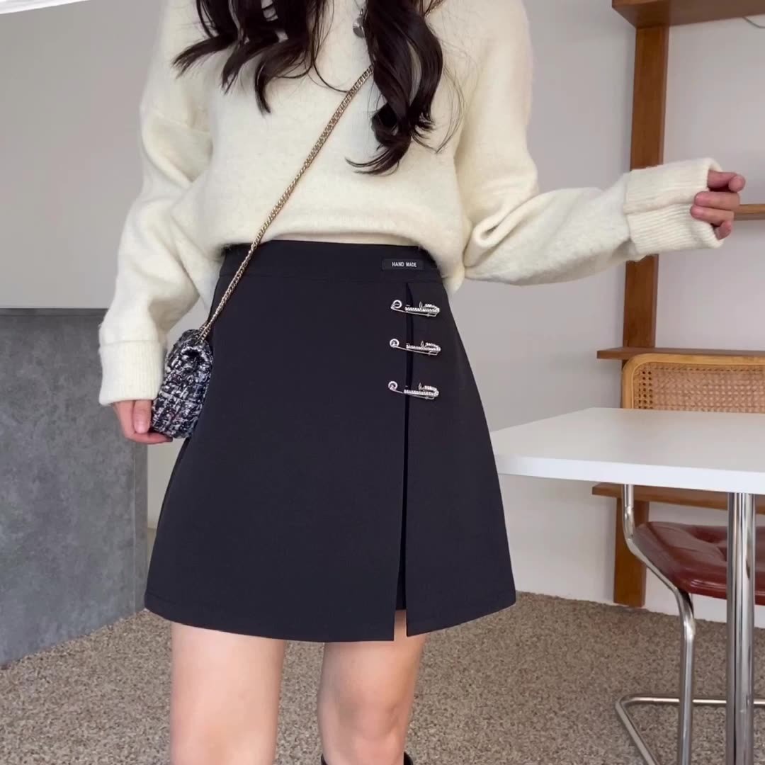 Tiktok, red pin, pin design, summer new skirt, tide skirt, all match high waist A skirt.
