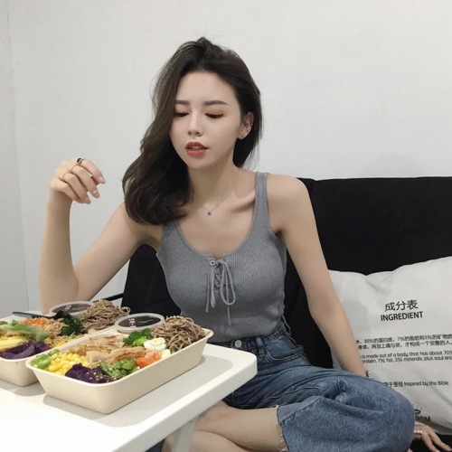 Sleeveless knitting lace up mschf Hong Kong Style suspender vest for women wear outside with bottoming tank top fashionable in summer