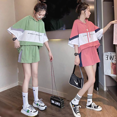 Leisure sports suit student female summer and Korean version loose short sleeved shorts fashion foreign style net red two-piece running suit