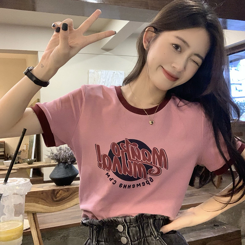 Cotton 2022 new short sleeve T-shirt women's printed short net red