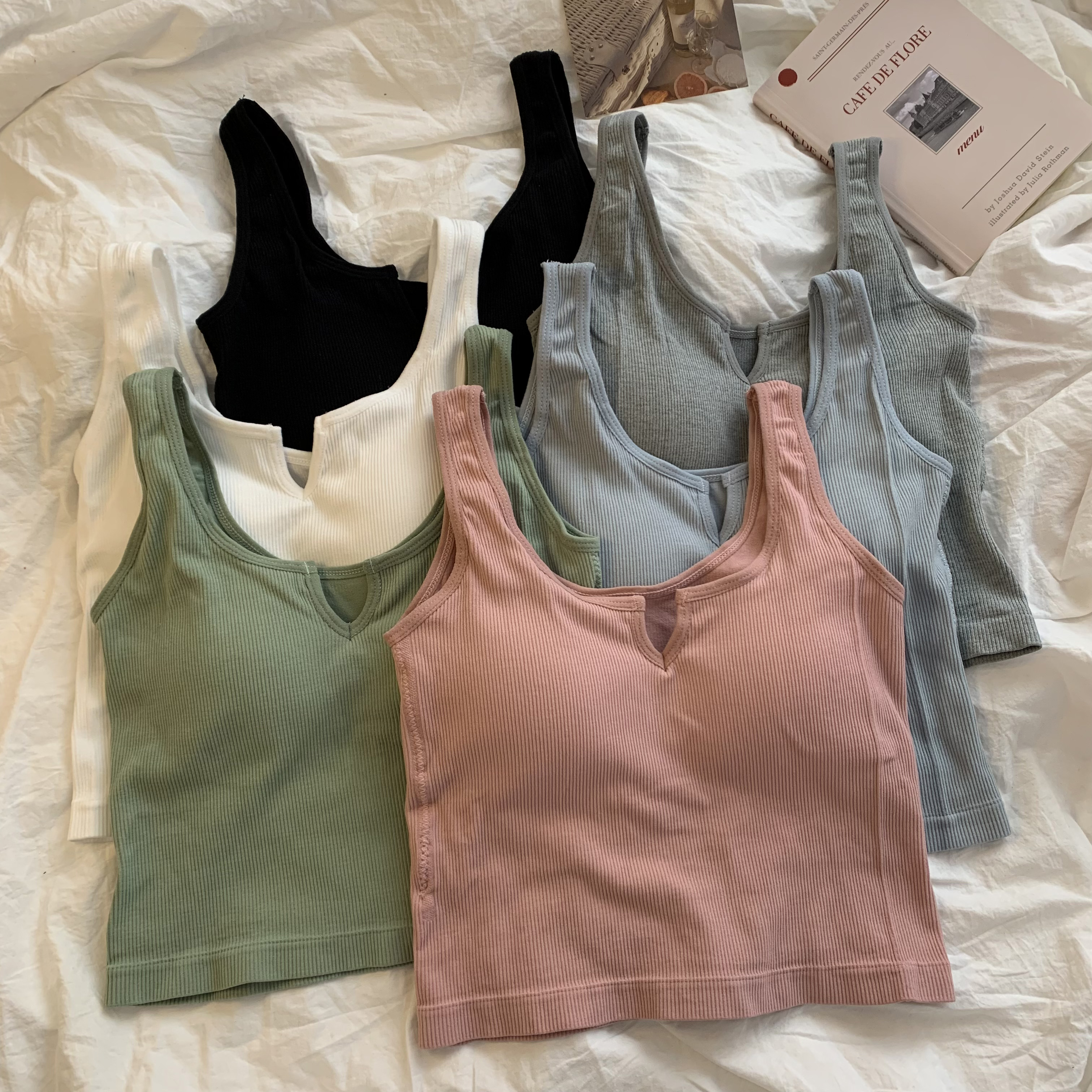Real shooting and real price spring and summer solid color with suspender vest inside, women's slim back, rag top and wrapped chest outside
