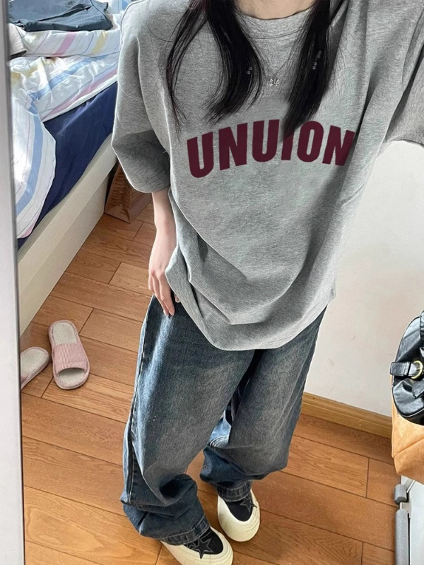 Pure cotton 220g combed tightly 2024 new mid-length loose short-sleeved t-shirt women's top summer Korean version