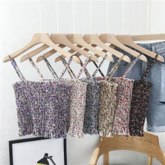 Net red chiffon suspender sleeveless sexy bra floral top for women's wear in summer