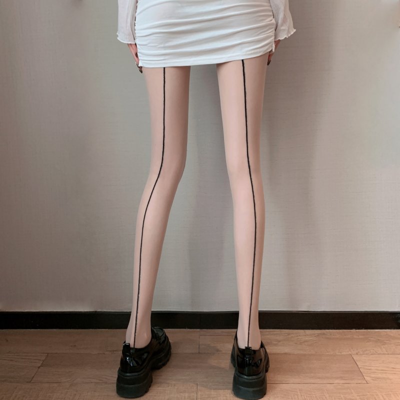 Real price real shot sexy front and back two wearing vertical black stockings through meat bottoming socks pantyhose women