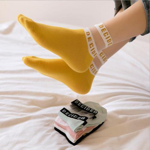 2020 spring and summer ship socks women's ins fashion crystal glass silk women's socks breathable comfortable card letter socks