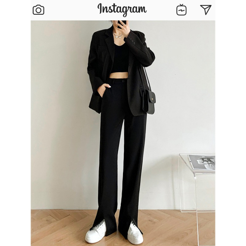 Front slit pants women's autumn women's clothing  new high waist straight tube draping feeling floor dragging suit wide leg pants