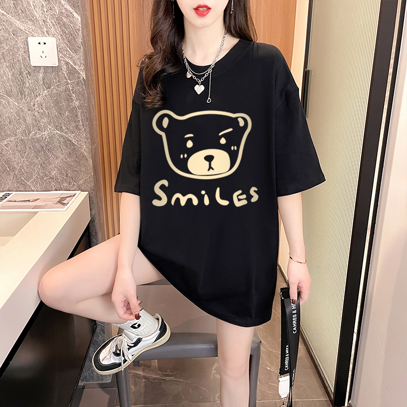 Real Time Shooting - Summer Cotton Back Wrap Print Large Top Short Sleeve T-shirt Women