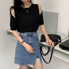 Real price summer short T-shirt off shoulder short sleeve T-shirt
