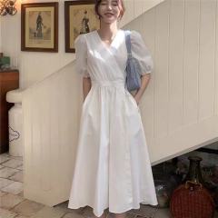 South Korean chic one piece V-neck waist slim long skirt