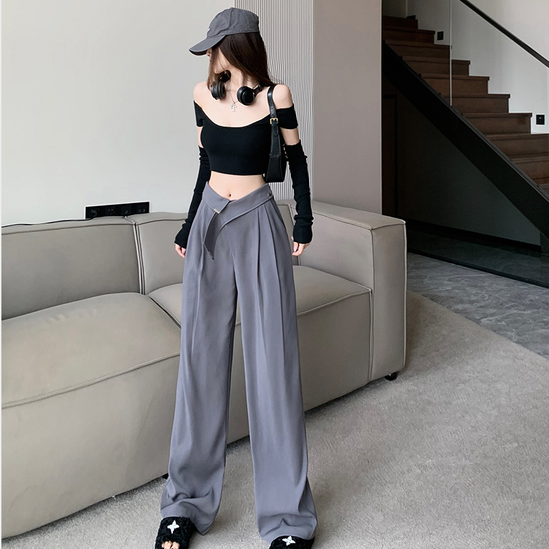 Suit pants women's 2022 early autumn new Korean version of the high-waisted design sense of flanging lace loose and thin sagging wide-leg pants