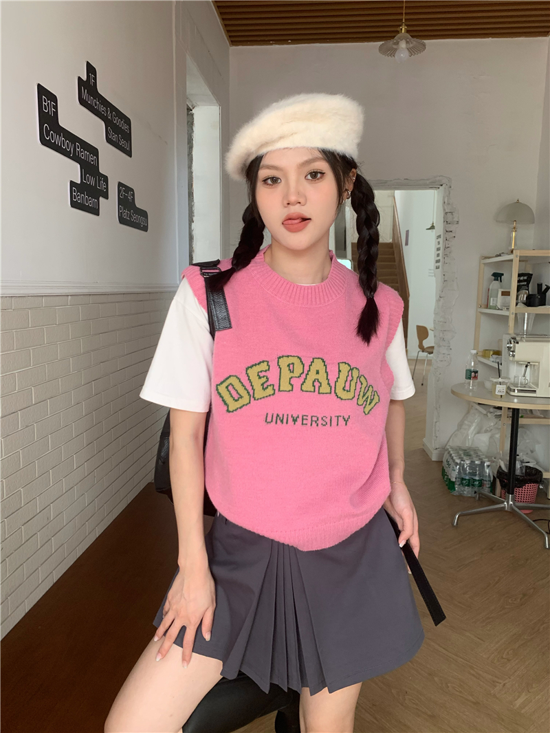 Real auction real price all-match letter loose vest vest sweater top