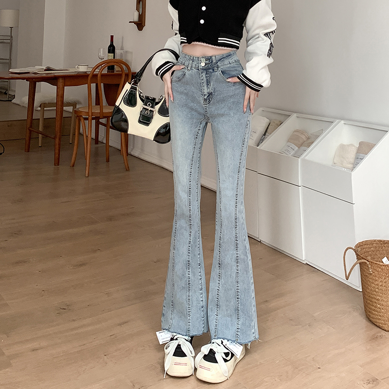 Actual shot ~ Blue high-waisted slimming bootcut jeans for women in autumn hot girl straight-leg pants floor-length trousers
