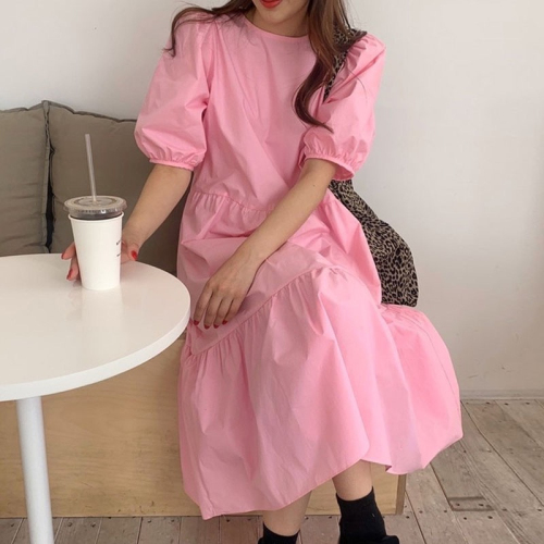 Summer large size new niche simple solid color loose long dress for women
