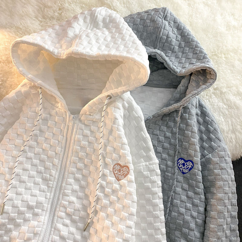 Fashion Super Fire Waffle Hooded Jacket Women's Autumn Design Sweater Lazy College Wind Top Zipper Cardigan