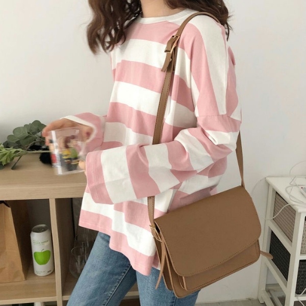New top ins fashion student long sleeve T-shirt women's Korean version versatile stripe loose women's bottomed shirt