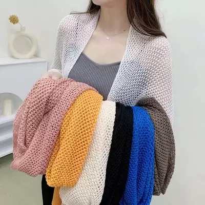 Mesh ice silk knitted cervical spine protection summer sunscreen cardigan with women's short shawl air conditioning shirt and thin coat