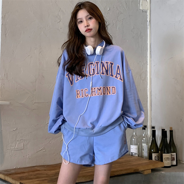 Real shooting leisure sports suit women's spring and autumn sweater shorts two-piece set