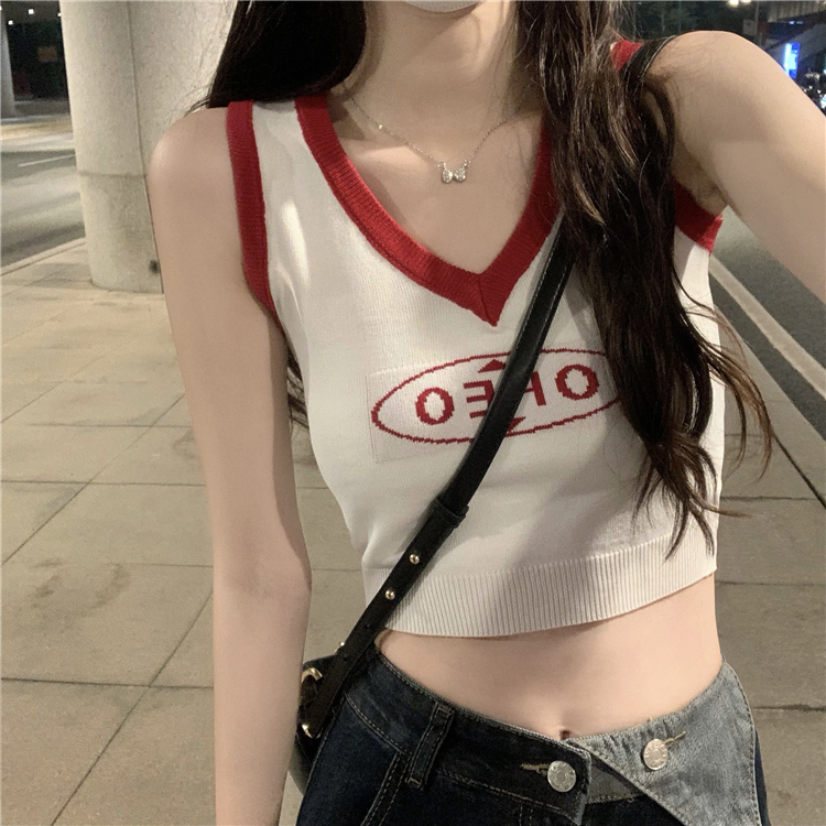 V-neck knitted sleeveless vest women's summer inner wear bottoming sling design sense niche outerwear hot girl pure desire top