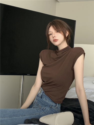 Real price half high collar short sleeve T-shirt women's pure desire style tight bottomed shirt thin top