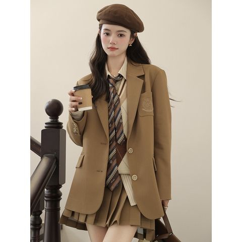 Korean-style khaki suit jacket women's autumn college style casual small suit loose all-match gas top women