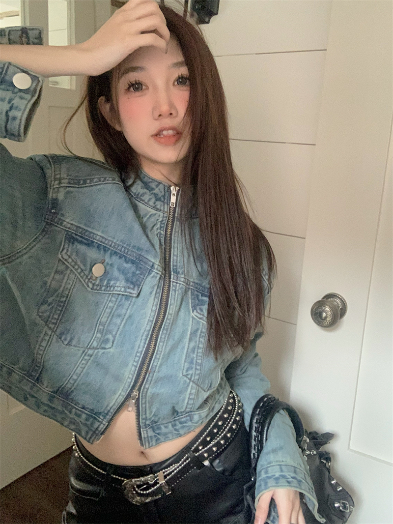 Real price high-end denim jacket loose design sense jacket hot girl short top