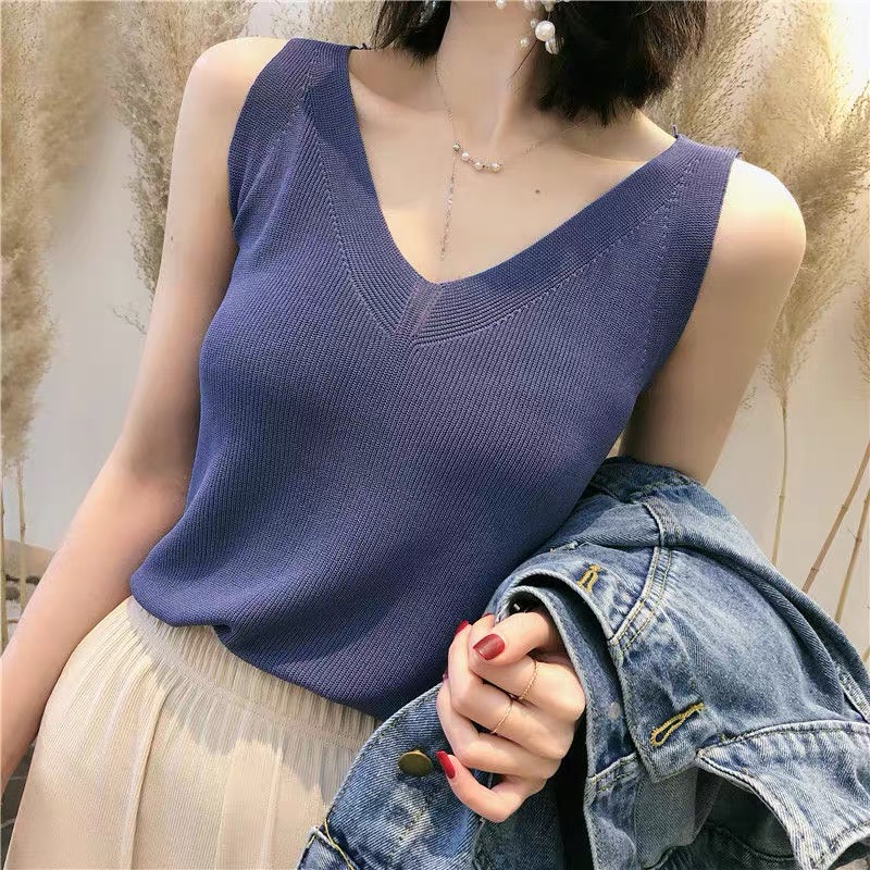 Ice silk Camisole for women wear sleeveless knitwear in summer