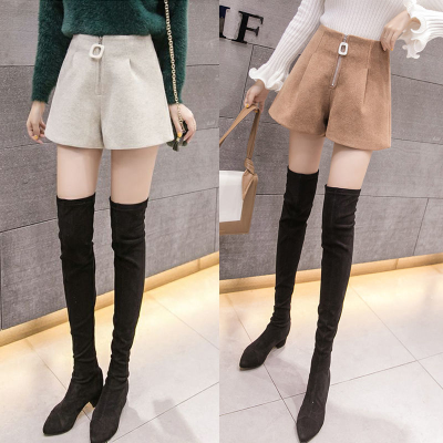 Woolen High Waist Shorts women's autumn and winter new thin versatile pants winter outer boots pants