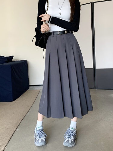 Autumn and winter new style retro high-waist slim drapey crotch-covering suit pleated skirt A-line long skirt for women