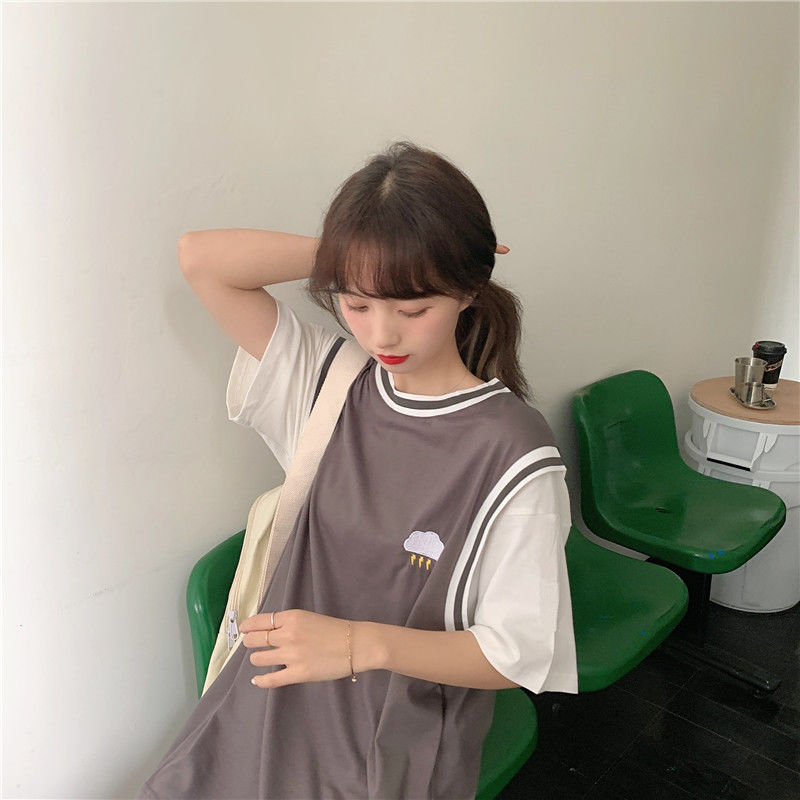 6535 cotton summer 2023 new fake two-piece short-sleeved T-shirt