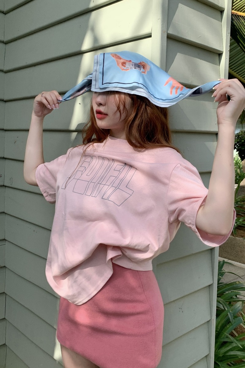Pphome cream sweet apricot ~ summer college lovely pink letter printing loose and versatile round neck short sleeve T-shirt
