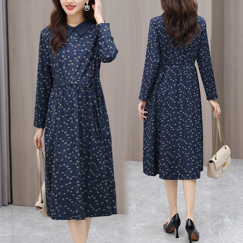 Real shot plus size dress women 2023 new high-end temperament elegant age-reducing printing high-end thin and meat-covering long skirt
