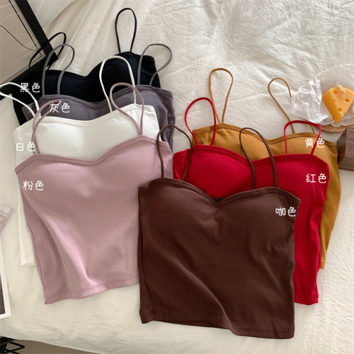 Real shot bra underwear suspender vest women wear short spice girl beautiful back with bra cushion and wrap chest top in summer tide